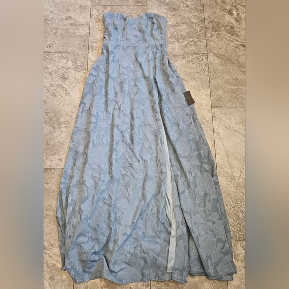 Lulu's Garden of Romance Dusty Blue Floral Burnout Strapless Maxi Dress S - Picture 3 of 4